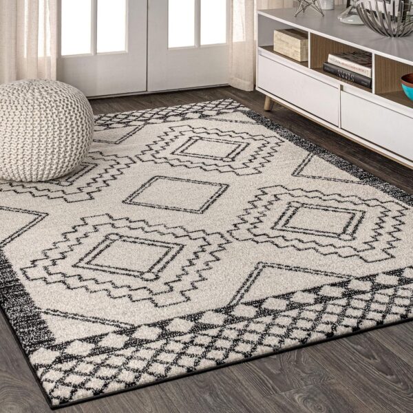JONATHAN Y MOH200A-4 Amir Moroccan Beni Souk Indoor Area Rug, Bohemian, Sc&inavian, Transitional Easy Cleaning, Bedroom, Kitchen, Living Room, Non Shedding, Cream/Black, 120 cm X 180 cm - Image 2