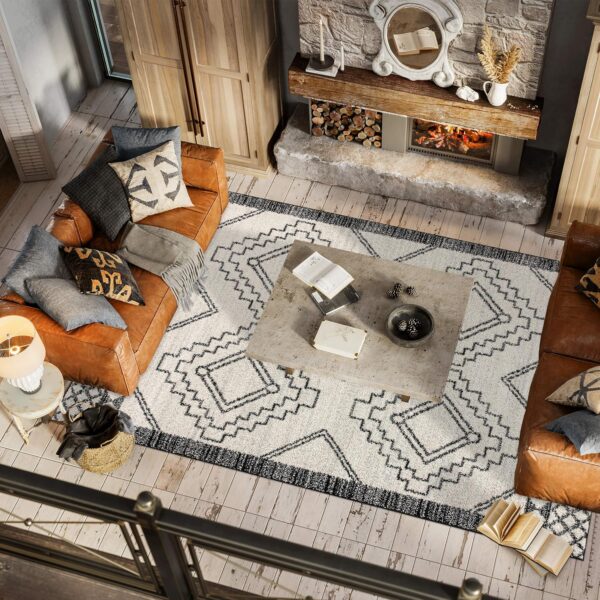 JONATHAN Y MOH200A-4 Amir Moroccan Beni Souk Indoor Area Rug, Bohemian, Sc&inavian, Transitional Easy Cleaning, Bedroom, Kitchen, Living Room, Non Shedding, Cream/Black, 120 cm X 180 cm - Image 6