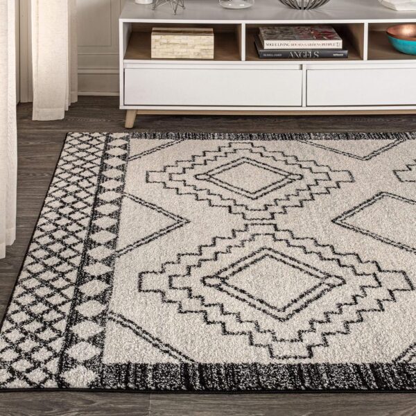 JONATHAN Y MOH200A-4 Amir Moroccan Beni Souk Indoor Area Rug, Bohemian, Sc&inavian, Transitional Easy Cleaning, Bedroom, Kitchen, Living Room, Non Shedding, Cream/Black, 120 cm X 180 cm - Image 4