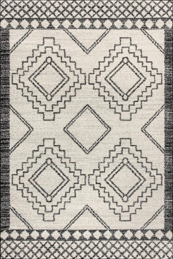 JONATHAN Y MOH200A-4 Amir Moroccan Beni Souk Indoor Area Rug, Bohemian, Sc&inavian, Transitional Easy Cleaning, Bedroom, Kitchen, Living Room, Non Shedding, Cream/Black, 120 cm X 180 cm - Image 3