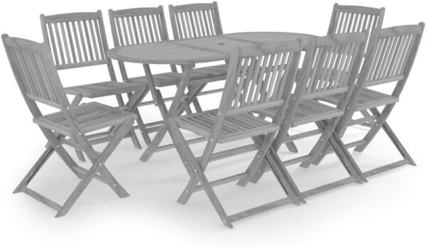 WKIEQACO Outdoor Outdoor Furniture Sets,9 Piece Garden Dining Set Solid Acacia Wood Grey - Image 3
