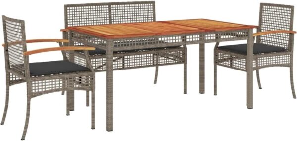 Homgoday 5 Piece Garden Dining Set with Cushions Grey Poly Rattan,Garden Furniture Set Dining Table and Chairs Stools Patio Dining SetSZ-4 - Image 3