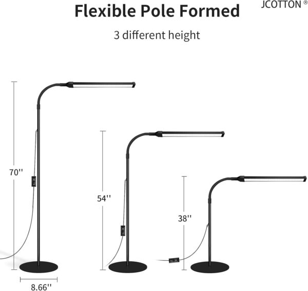 JCOTTON LED Floor Lamp for Office Bedroom, Adjustable Gooseneck Dimmable Standing Light, Reading Floor Lamp for Tattoo Sewing Craft, Lash Light for Eyelash Extensions - Image 5