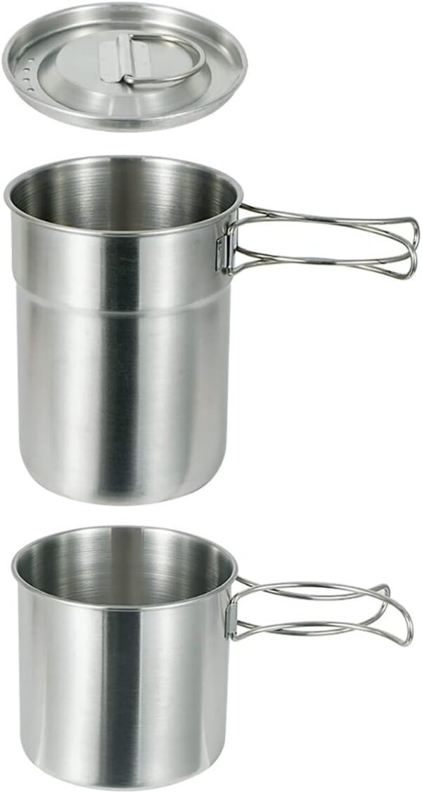 DZRZVD Camping Cups and Mugs Pot 2Pcs -304 Food Grade Stainless Steel - Outdoor Cookware Set with Vented Lid -33oz Big+24oz Small for Backpacking Picnic Hiking - Image 2