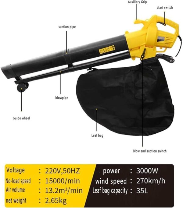 Electric Leaf Blower Vacuum Shredder with Large 35L Bag - 3000W 3-in-1 Variable Speed Electric Blower for Yard Clean-Up and Mulching - Image 7