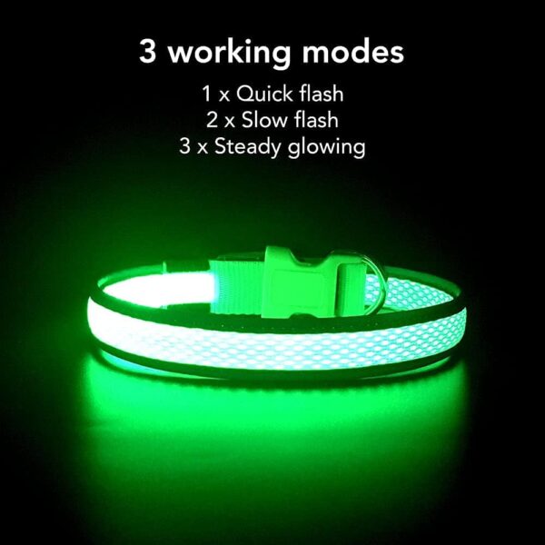 YFbrite Light up Dog Collar, Rechargeable LED Dog Collar, Flashing Dog Collar, Adjustable Reflective Dog Collar Safety Glowing at night (Green, Medium) - Image 3