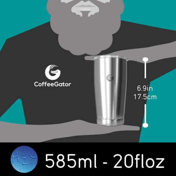 Coffee Gator Insulated Coffee Cup with Paperless Filter, All-in-One Hand Drip Coffee Maker with Filter, Thermal Stainless Steel Travel Cup for Hot Drinks - 585ml / 20oz (Sliver) - Image 7