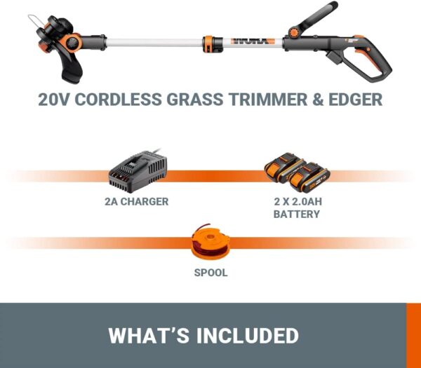 WORX 20V Cordless Grass Trimmer WG163E.3 with Fast Charger, 2 x 2,0Ah Batteries, PowerShare, 2-in-1 Strimmer/Edger, 90° Head pivots, Command Feed System - Image 7