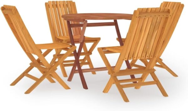 Homgoday 5 Piece Solid Teak Wood Garden Dining Set Outdoor Garden Table Chairs, Table with Outdoor Chairs, Outdoor Tables and Chairs - Image 3