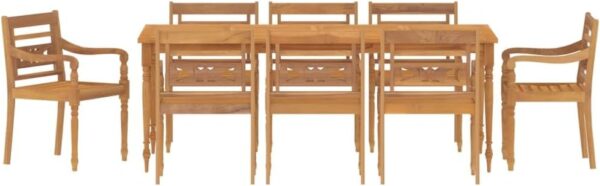 vidaXL 9-Piece Outdoor Garden Dining Set - Solid Teak Wood Table and 8 Batavia Chairs Set for Patio, Deck, Rustic Design with Fine Sanded Finish - Image 2