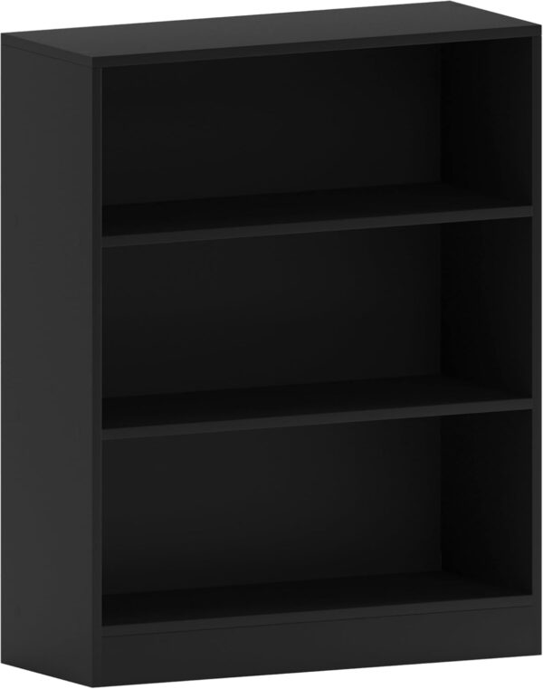 Vida Designs Cambridge 3 Tier Low Bookcase, Black Wooden Shelving Display Storage Unit Office Living Room Furniture - Image 2