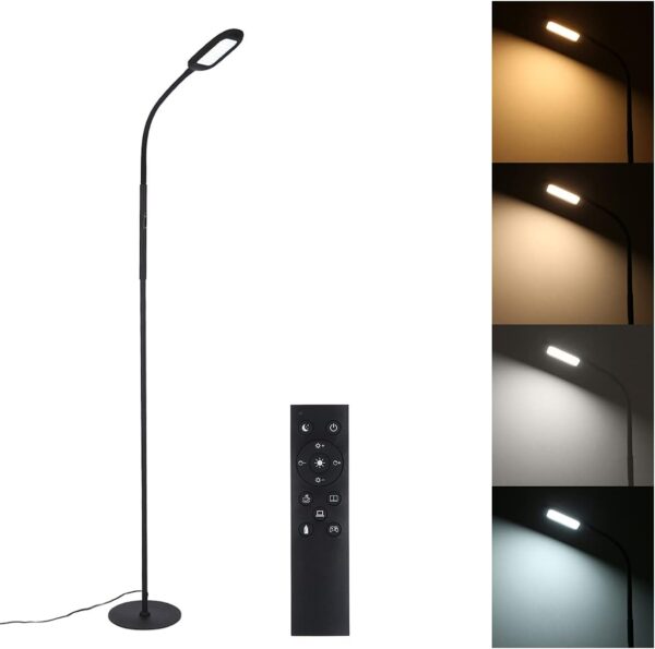 Led Floor Lamp Remote & Touching Control 4 Colour Temperatures with Stepless Dimmable for Bedroom Living Room Office,Iron, Black - Image 2