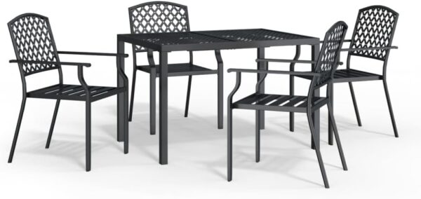 WKIEQACO Outdoor Outdoor Furniture Sets,5 Piece Garden Dining Set Anthracite Steel - Image 3