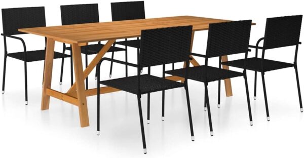 CFODOJ Outdoor Outdoor Furniture Sets-home-7 Piece Garden Dining Set Black - Image 2