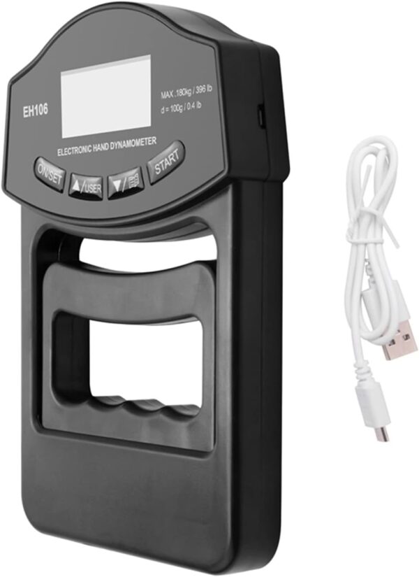 396Lbs/180Kg Digital Hand Dynamometer Grip Strength Meter USB LCD Screen Hand Grip Dynamometer Grip Strength Tester - Digital Tension Meter(Black Grip Meter) - Image 3