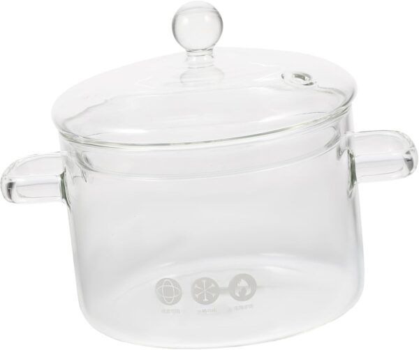 Cabilock Home Cooking Pot Glass Stew Pot Lid High Borosilicate Instant Noodle Pot Double Handle 1500ml - Image 2