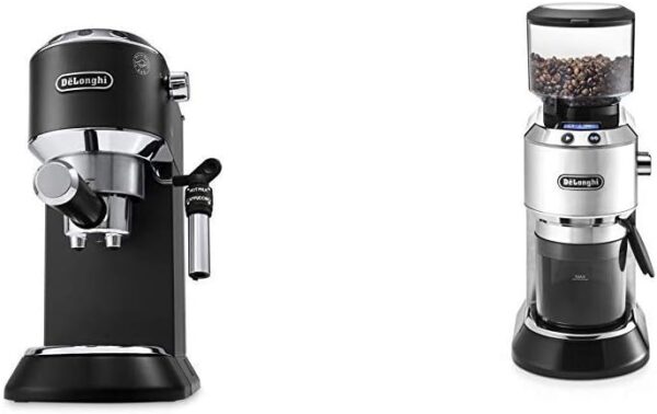 De'Longhi Dedica Style Traditional Pump Espresso Machine (Black) and Coffee Grinder Bundle (Silver) - Image 2