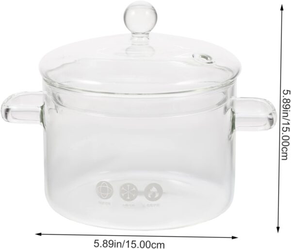 Cabilock Home Cooking Pot Glass Stew Pot Lid High Borosilicate Instant Noodle Pot Double Handle 1500ml - Image 3