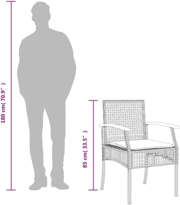 Homgoday 5 Piece Garden Dining Set with Cushions Grey Poly Rattan,Garden Furniture Set Dining Table and Chairs Stools Patio Dining SetSZ-4 - Image 10