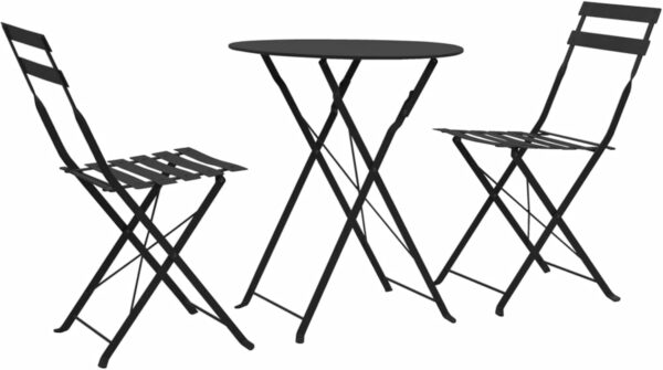Homgoday 3-Piece Bistro Set Garden Furniture Set Chairs and Table Balcony Set Dining Set Garden Set for Garden Patio Yard Balcony Steel Black - Image 2