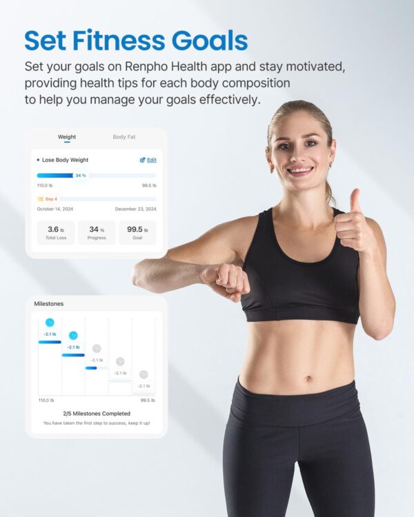 RENPHO Wi-Fi Body Composition Scales, Scales for Body Weight with Baby Mode, Bluetooth Body Fat Scale, Digital Weighing Bathroom Smart Scale Body Composition Monitor with App for Fitness, Elis Aspire - Image 9