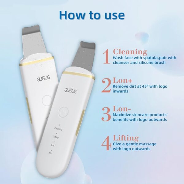 GUGUG Facial Skin Scrubber, Ultrasonic Skin Spatula Face Blackhead Remover Scraper with Four Modes for Deep Cleansing, Portable and Rechargeable Pore Scrubber Include 2 Silicone Covers - Image 6