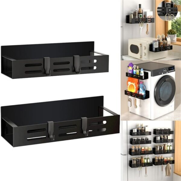 For Refrigerator Mounted Magnetic Spice Holder Rack with Hooks Smart Storage Option (M) - Image 5