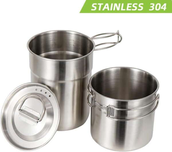 DZRZVD Camping Cups and Mugs Pot 2Pcs -304 Food Grade Stainless Steel - Outdoor Cookware Set with Vented Lid -33oz Big+24oz Small for Backpacking Picnic Hiking - Image 9