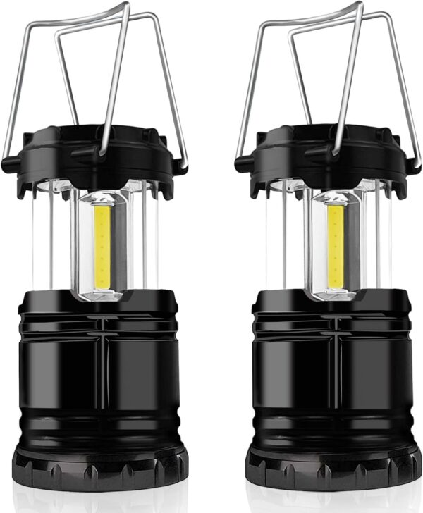 Jsdoin Camping Lights, 2 x Camping Lantern Battery Operated Portable LED Camping Lamp with Foldable Hook, Tent Lights Waterproof Outdoor Hanging Lamp for Emergency, Hiking, Camping, Black - Image 2