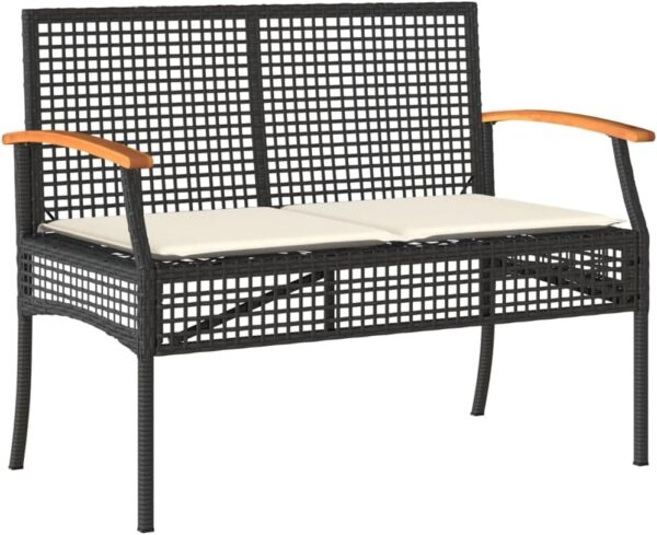 WKIEQACO Outdoor Outdoor Furniture Sets,4 Piece Garden Dining Set with Cushions Black Poly Rattan - Image 4