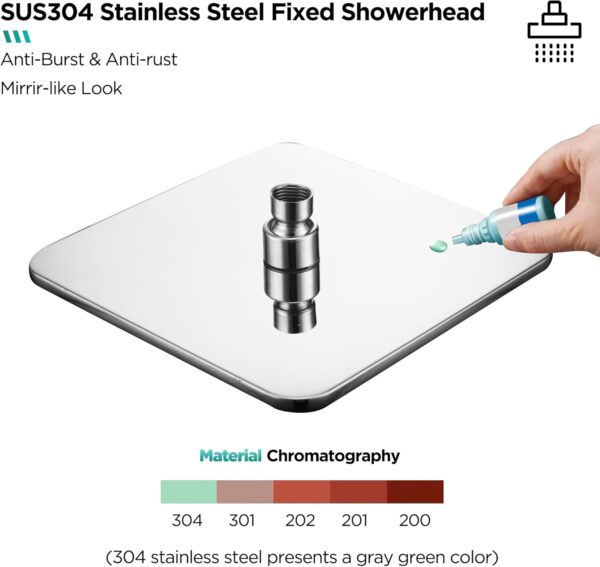 Square Rainfall Shower Head 7.7-Inch Overhead Fixed Rain Showerhead Full Body Coverage Stainless Steel Shower Head with Adjustable Swivel Ball Joint | G1/2" Universal Fitting | Polished Chrome - Image 3