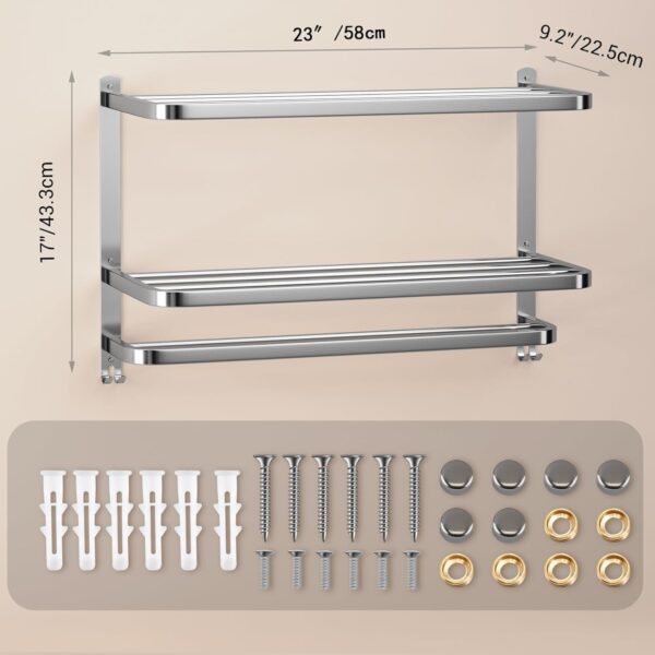 DDS-DUDES 3-Tier Towel Racks for Bathroom with Towel Bars Multilayer Hotel Towel Shelf Stainless Steel Wall-Mounted Brushed Finish Holder with Towel Shelves 23.6 Inches - Image 4