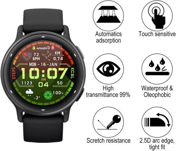 Beukei [3 Pack] Screen Protector for Garmin Vivoactive 5, Tempered Glass[Support Fingerprint Sensor][3D Curved][9H Hardness] Protective Glass Film - Image 3