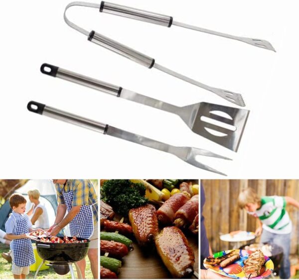 MYJ 3 PCS Stainless Steel BBQ Tools Set Superior Solid with Long Handles Featuring Fork Tongs Turner for Barbecue & Grilling BBQ Lovers Family and Friends-Best Barbecue Set for Outdoor Barbecue - Image 8