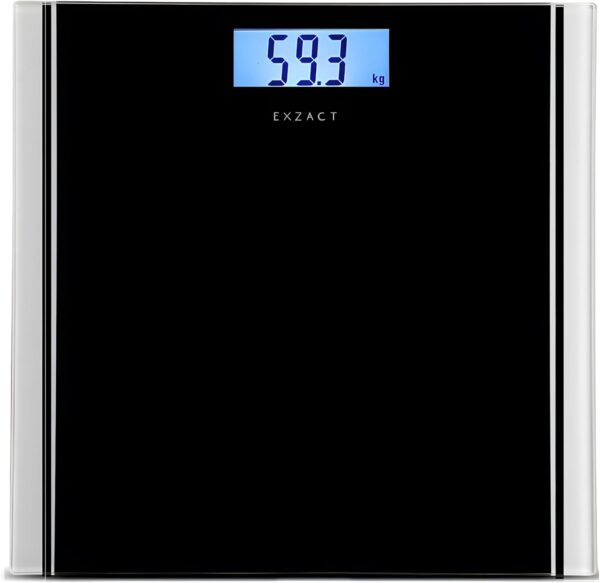 EXZACT Bathroom Scale Digital, Electronic Body Scale - Max.150kg - Switch between kgs/stones/lbs - High Precision, Backlight LCD Display (Black) - Image 2