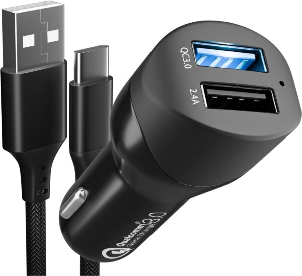 pluX Car Charger Adapter USB C 54W 12V USB Socket [USBA 36W+USBA 28W]with 60W 3.3ft USB C Cable PD3.0 Car Phone Charger Fast Charge Cigarette Lighter USB Charger for iPhone 16 Pro Max Plus 15 Samsung - Image 2