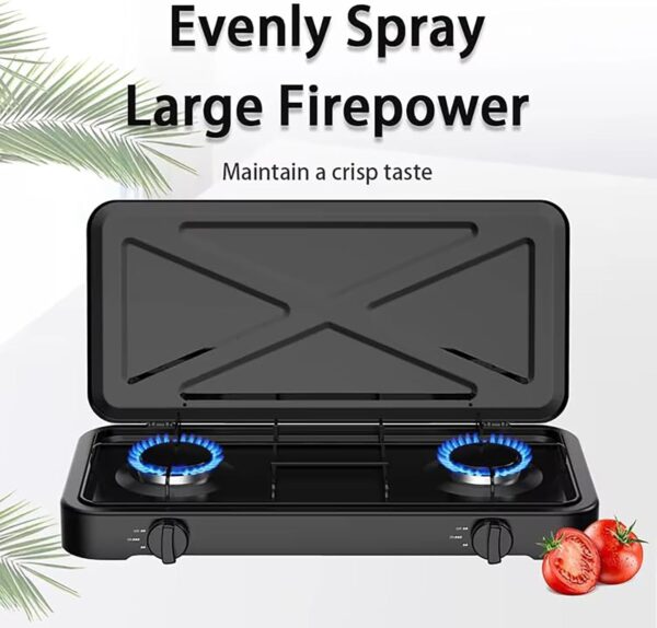 HLGKBY Camping Double Burner Camping Stove, 4.4KWCamping Stove Gas Portable with Lid,Outdoor Camping Cooker LPG,Adjustable Temperature Control, Automatic Ignition System for Picnic, Barbecue, Camping - Image 3
