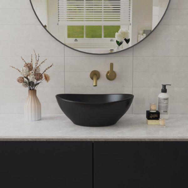Deervalley Bathroom Sink, 16"x13" Oval Bathroom Vessel Sink above Counter Vanity Sink, Ceramic Wash Basin (Black, DV-1V0011) - Image 7