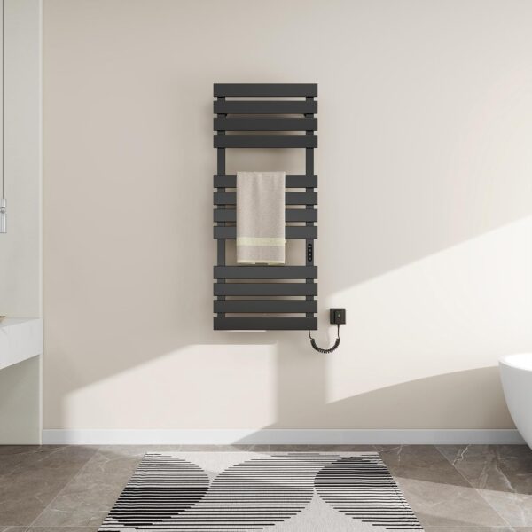 OihPaw Towel Rail Radiator,1300x550 mm WiFi Towel Warmer Rail for Bathroom,526W Wall Mounted electric towel rail with thermostat and LED Indicator,Black Right Electric Heated Towel Rail - Image 8