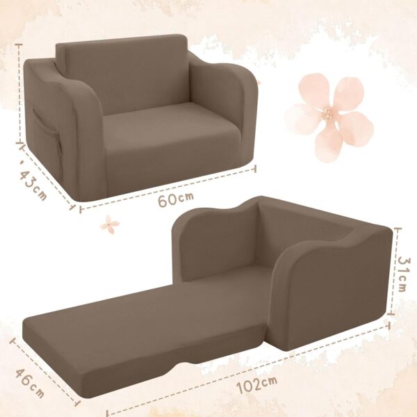 MeMoreCool Kids Couch, Folding Kids Sofa Bed, Flip Out Toddler Armchair Sofa, Baby Lounger Chair to Convertible Couch for Boys Girls, Comfy Foam Child Chair Pull Out Couch for Playroom, Brown - Image 3