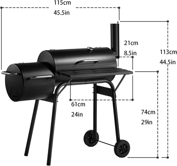 BWCKMTSC Charcoal Grill and Offset Smoker, Premium Outdoor Cooking Grill, BBQ Grill With Lid Cover, Lid Thermometer, Stand & Wheels, for Barbecue Outdoor Cooking Camping Hiking Picnic - Image 3