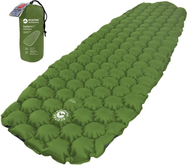 Ecotek Outdoors Insulated Hybern8 4 Season Ultralight Inflatable Sleeping Pad with Contoured FlexCell Design - Easy, Comfortable, Light, Durable, Hammock Approved - Sub Zero Temp Rating [Evergreen] - Image 2