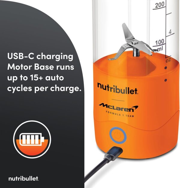 nutribullet Portable Blender in Collaboration with McLaren Formula 1 Team - Papaya - Leak Proof To-Go Lid - Powerful Extractor Blade - USB-C Charging - 15+ Blending Cycles - Juices & Smoothies - Image 4