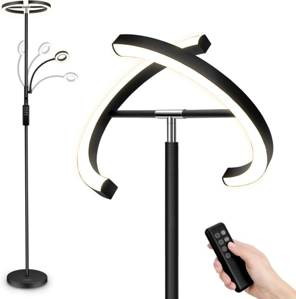 FIMEI Uplighter Floor Lamp, 22W Floor Lamp & 7W Reading Lamp, Stepless Dimming & 3000K-6000K Color Temperature, Remote & Touch Control, Modern Standing Light for Living Room, Bedroom, Office - Image 2