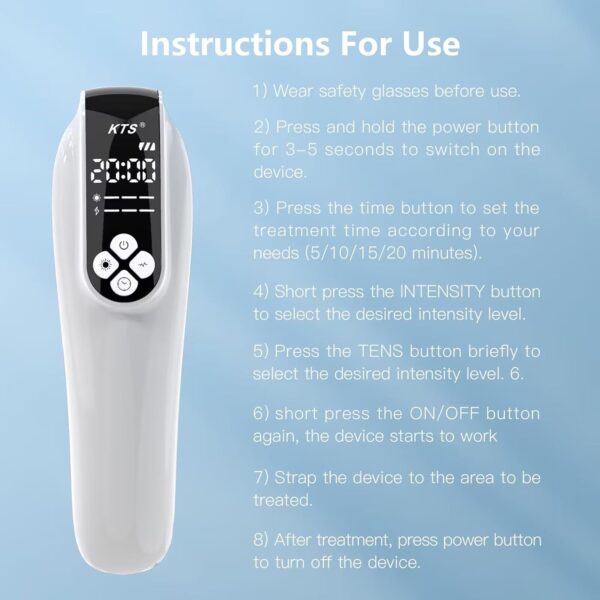 KTS Handheld Red Light Therapy Device for Pain Relief, 12 x 650nm&4 x 808nm Infrared Light Therapy, Portable Red Light Therapy for Joint Muscle Knee Back Shoulder Reliever with Goggles, White - Image 6