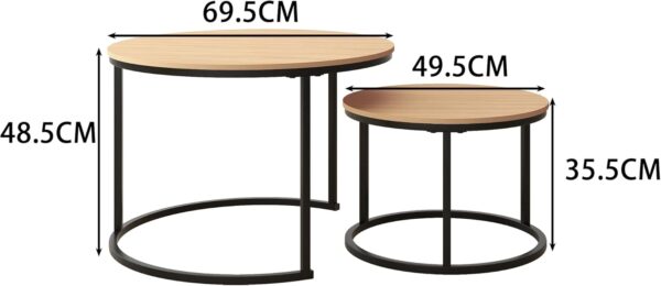HOJINLINERO Black Round Coffee Table Set of 2 Side Table for Living Room,69.5x49cm Industrial Stacking End Tables,Wood Look Accent Furniture with Metal Frame End Table for Bedroom Decorations,Black - Image 4