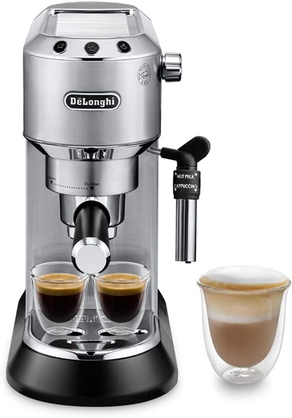 De'Longhi Dedica Style Traditional Pump Espresso Machine (Silver) and Coffee Grinder Bundle (Silver) - Image 3