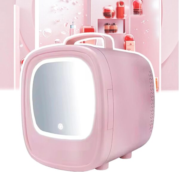 WhAeoy Refrigerator with Mirror, Beauty Refrigerator, Small And Portable + Noise Reduction And Mute + Smart Chip + Dual Use for Home And Car, Suitable for Makeup,A - Image 2