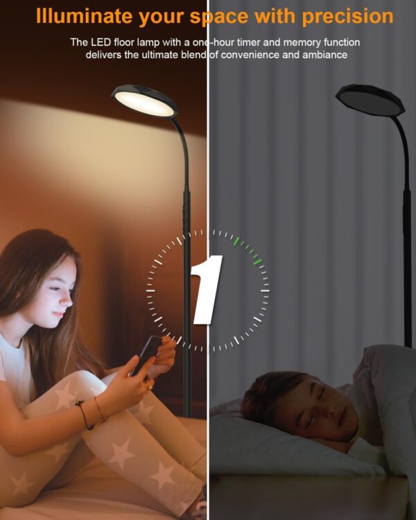 Bototek Modern Floor Lamp for Bedrooms & Living Room - Standing Tall Lamp with Lampshade - Image 4