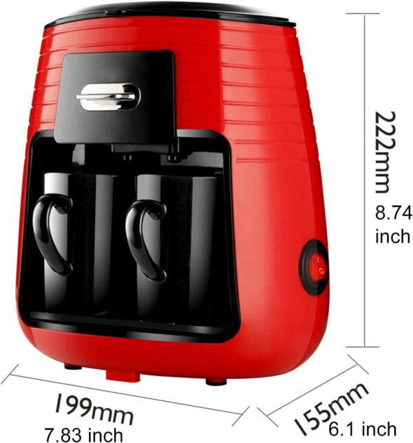 Specialty Drip Coffee Machine Double Cup Design Home Barista Brewing Multiple Functions for Espresso/Moka/Cappuccino/Tea Compact Electric Coffee Brewer with One-Click Control(Red) - Image 4